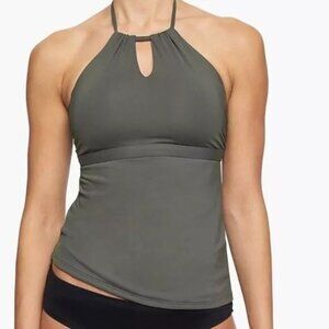 Athleta high neck keyhole tankini olive green small